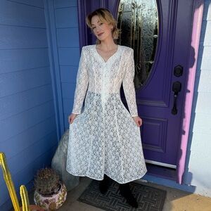 All That Jazz White Lace Long-Sleeve Midi Dress